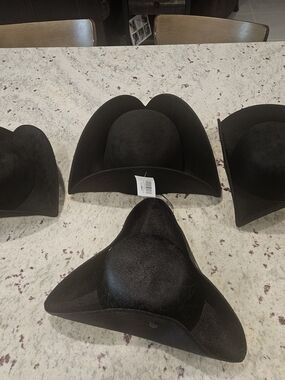 4 Black Tricorn HatS - Classic Pirate Style